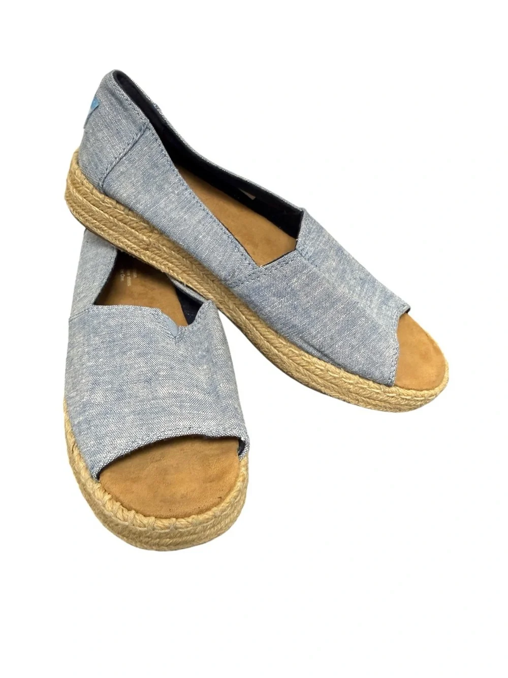 TOMS Open Toe Platform Alpargata Espadrilles Chambray Blue Women’s 8.5